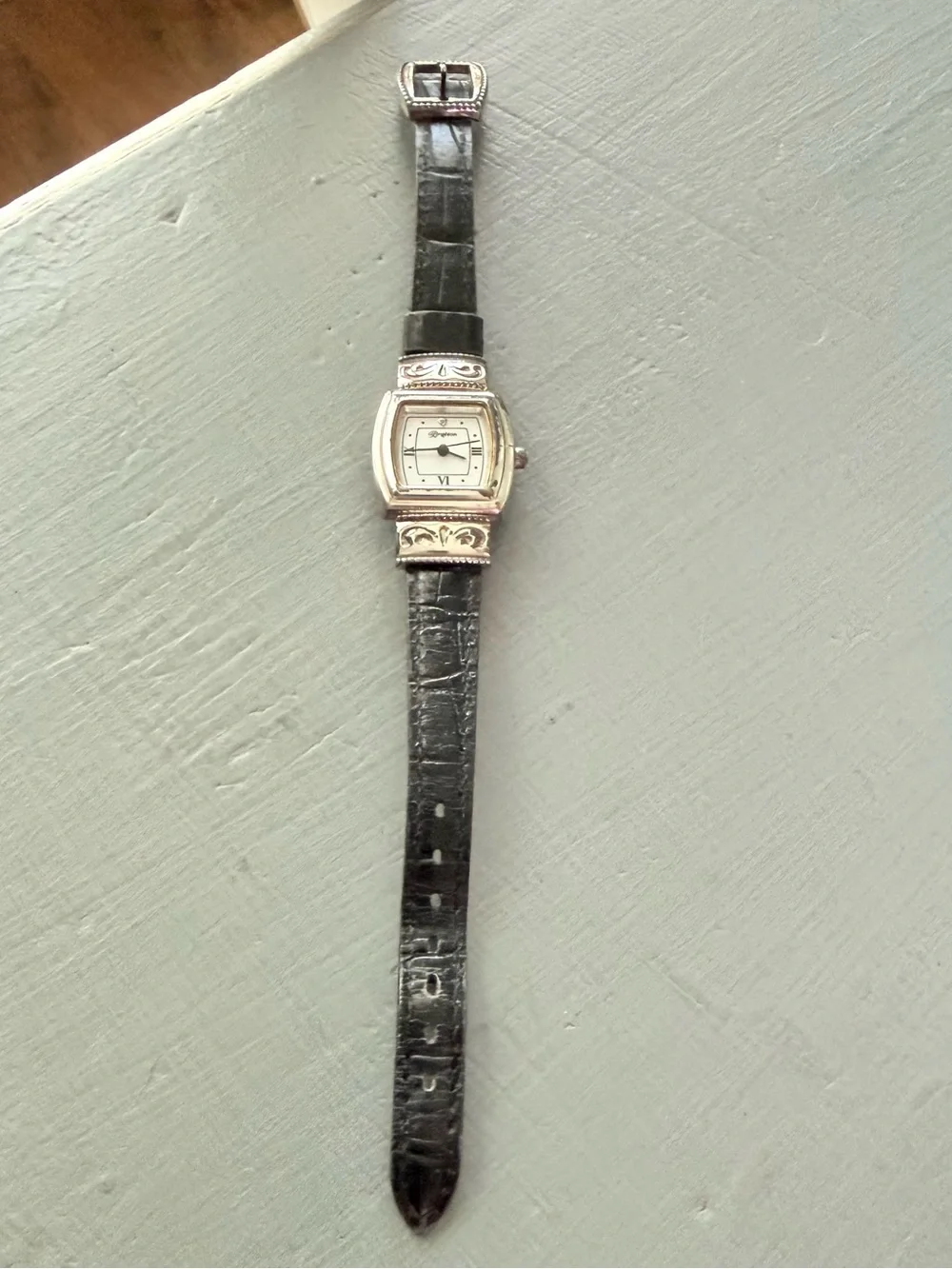 Brighton Waterford Silver-Tone Square Watch Reversible Black Red Leather Strap